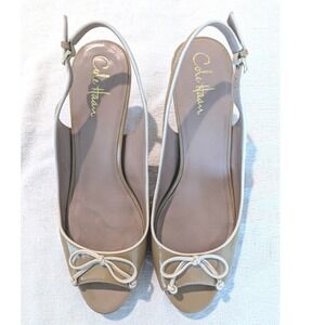 Cole Haan Air Talia Slingback Heels Maple Patent Bow Peep Toe Comfort Size _